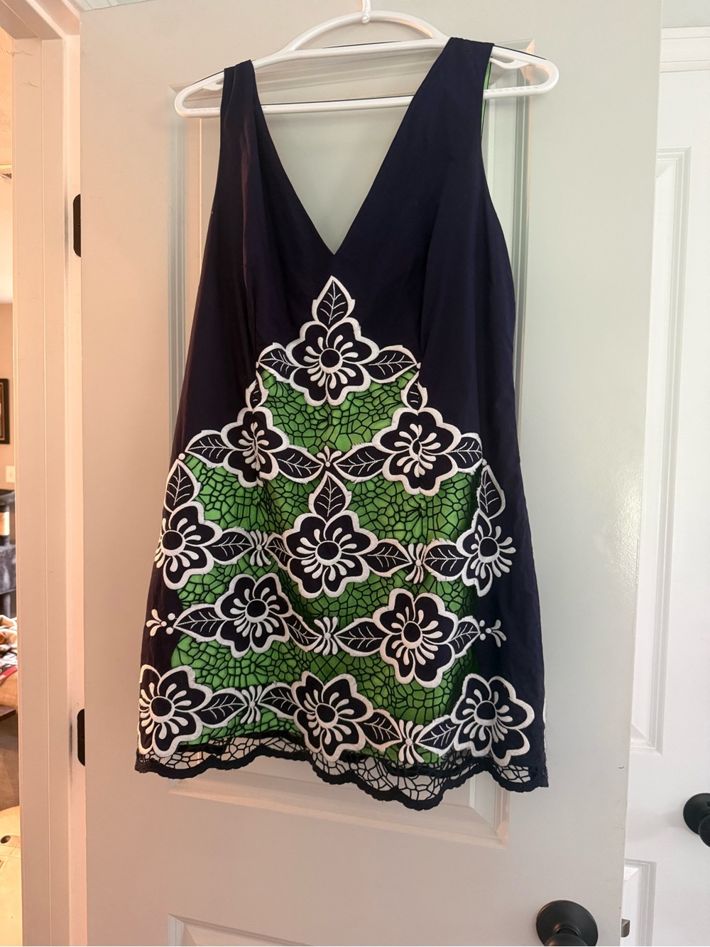 Lilly Pulitzer Navy and Green Floral Embroidered Mini Dress
